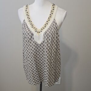 Rafaella Cream and Brown Blouse Elegant Sleeveless Top